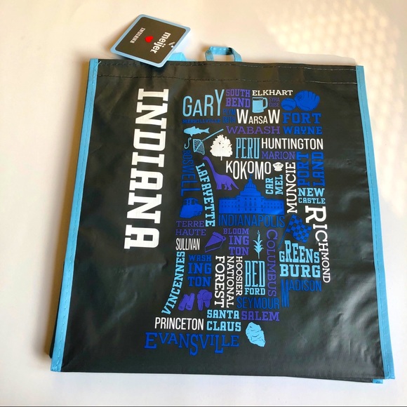 3/$15 Reusable Grocery Bag INDIANA Cities Meijer Black 13 3/4” x 12 5/8” NEW - Picture 1 of 14